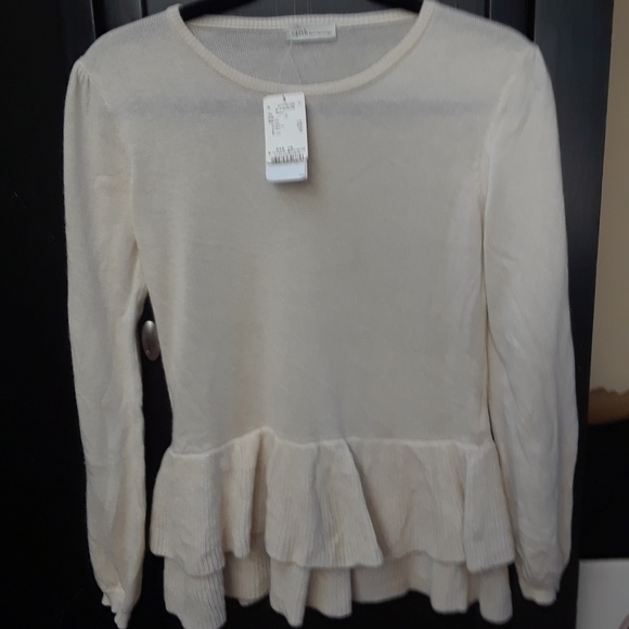 Earth Music & Ecology Ivory Ruffle Sweater Top S - Picture 1 of 3